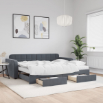 Diivanvoodi v&auml;ljat&otilde;mmatav/sahtlitega tumehall 90x200 cm, samet