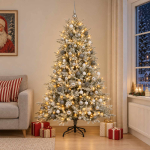 Tehisj&otilde;ulukuusk koos kaunistustega 210 cm 300 led-i soe valge