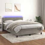 Kontinentaalvoodi madrats ja led, helehall, 140x190 cm, samet