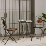 Mosaiikplaadiga bistrookomplekt, terrakota, raud ja keraamika