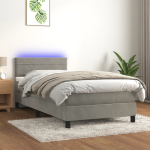 Kontinentaalvoodi madrats ja led, helehall, 90x190 cm, samet