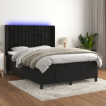 Kontinentaalvoodi madrats ja led, must, 140x200 cm, samet