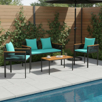 V&auml;lis m&ouml;&ouml;bli komplekt 4 pcs must ja t&uuml;rkiissinine pe rattan