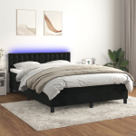 Kontinentaalvoodi madrats ja led, must, 140x190 cm, samet