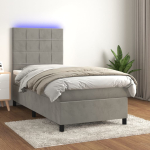 Kontinentaalvoodi madrats ja led, helehall, 80x200 cm, samet