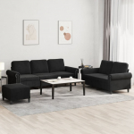3-osaline diivanikomplekt patjadega, must, samet