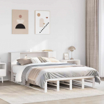 Riiuliga voodiraam ilma madratsita, valge, 140x200cm, puit