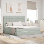 Voodi led -ribatuledega peaga helehall 180 x 200 cm samet