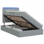 Led-iga voodiraam koos madratsiga helehall 120 x 190 cm kangas