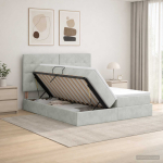 Laos voodi peaga ladustamisega helehall 180 x 200 cm samet