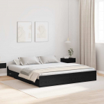 Voodi hoiukohaga raam peaga must tamm 200 x 200 cm tehispuit
