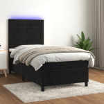 Kontinentaalvoodi madrats ja led, must, 80x200 cm, samet
