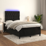 Kontinentaalvoodi madrats ja led, must, 120x200 cm, samet