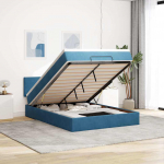 Ottomani voodi madratsiga, tumesinine, 140x190cm, samet