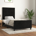 Voodiraam peatsiga, must, 90x200 cm, samet
