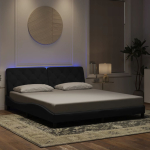 Voodiraam led-iga ilma madratsita, must, 180x200 cm, samet