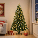 Tehisj&otilde;ulukuusk koos kaunistustega 210 cm 300 led-i soe valge