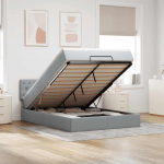 Ottomani voodi madratsita ja led, helehall, 140x190cm, kangas