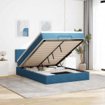 Ottomani voodi madratsiga ja led, tumesinine, 140x190cm, samet