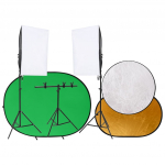 Fotostuudio komplekt valgustuse, taustaekraani ja peegeldiga