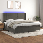 Kontinentaalvoodi madrats ja led, tumehall, 200x200 cm, samet