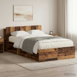 Voodiraam ladustamisega peaga vana puit 120 x 190 cm tehispuit