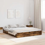 Voodi hoiukohaga raam suitsetatud tamm 200 x 200 cm tehispuit