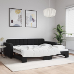 Diivanvoodi v&auml;ljat&otilde;mmatava osaga, must, 90x190 cm, samet
