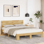 Voodiraam peatsiga ilma madratsita 135x190 cm t&auml;ispuidust tamm
