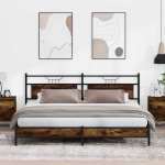 Metallist voodiraam ilma madratsita suitsutatud tamm 193x201 cm