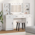 Tualettlaua komplekt led -ribatuledega 3 pcs valge tehispuit