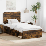 Voodi raam peaga suitsetatud tamm 90 x 190 cm tahke m&auml;nd