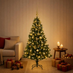 Tehisj&otilde;ulukuusk koos kaunistustega 150 cm 150 led-i soe valge