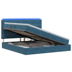 Led-iga voodiraam koos madratsiga tumesinine 200 x 200 cm samet