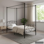 Baldahhiiniga voodiraam, must, metall, 90 x 200 cm