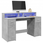 Kirjutuslaud led-tuledega, betoonhall, 140x55x91 cm, tehispuit