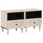 Voodikapp sahtliga 2 pcs valge 40 x 33 x 46 cm tugev mango puu