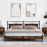 Metallist voodiraam ilma madratsita suitsutatud tamm 193x201 cm