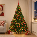 Kunstkuusk, keskroheline, j&otilde;ulukuulidega 210 cm 300 led-i