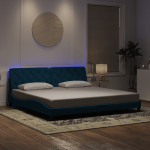 Voodiraam led-iga ilma madratsita, sinine, 200x200 cm, samet