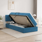 Laos voodi peaga tumesinine 90 x 200 cm samet