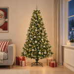 Tehisj&otilde;ulukuusk koos kaunistustega 210 cm 300 led-i soe valge