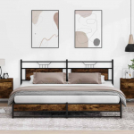 Metallist voodiraam ilma madratsita suitsutatud tamm 193x201 cm