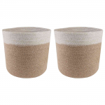 Taimepoti komplekt 2 pcs looduslik ja valge &oslash; 21 x 21 cm