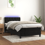 Kontinentaalvoodi madrats ja led, must, 80x200 cm, samet