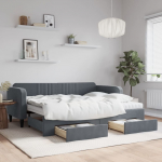 Diivanvoodi v&auml;ljat&otilde;mmatav/sahtlitega tumehall 90x200 cm, samet