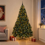Roheline kuuseehtega kunstj&otilde;ulupuu 210 cm 300 led-i soe valge