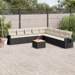 10-osaline aiadiivani komplekt patjadega, must, pol&uuml;rotang