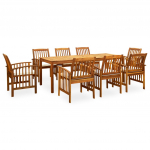 3058091 9 piece garden dining set with cushions solid acacia wood (45963+312128+2x312129)