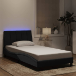 Voodiraam led ilma madratsita hanko, must, 100x200 cm, samet